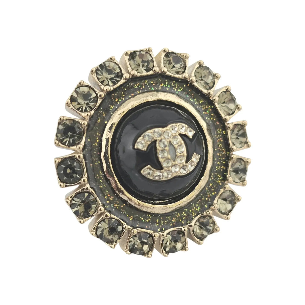 Chanel CC Crystal/Enamel Metallic Round Earrings CHANEL