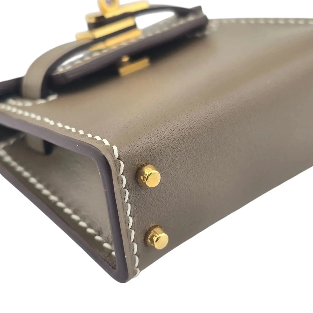 Hermes Etoupe Tadelakt Micro Mini Kelly Twilly Bag Charm Gold Hardware HERMES