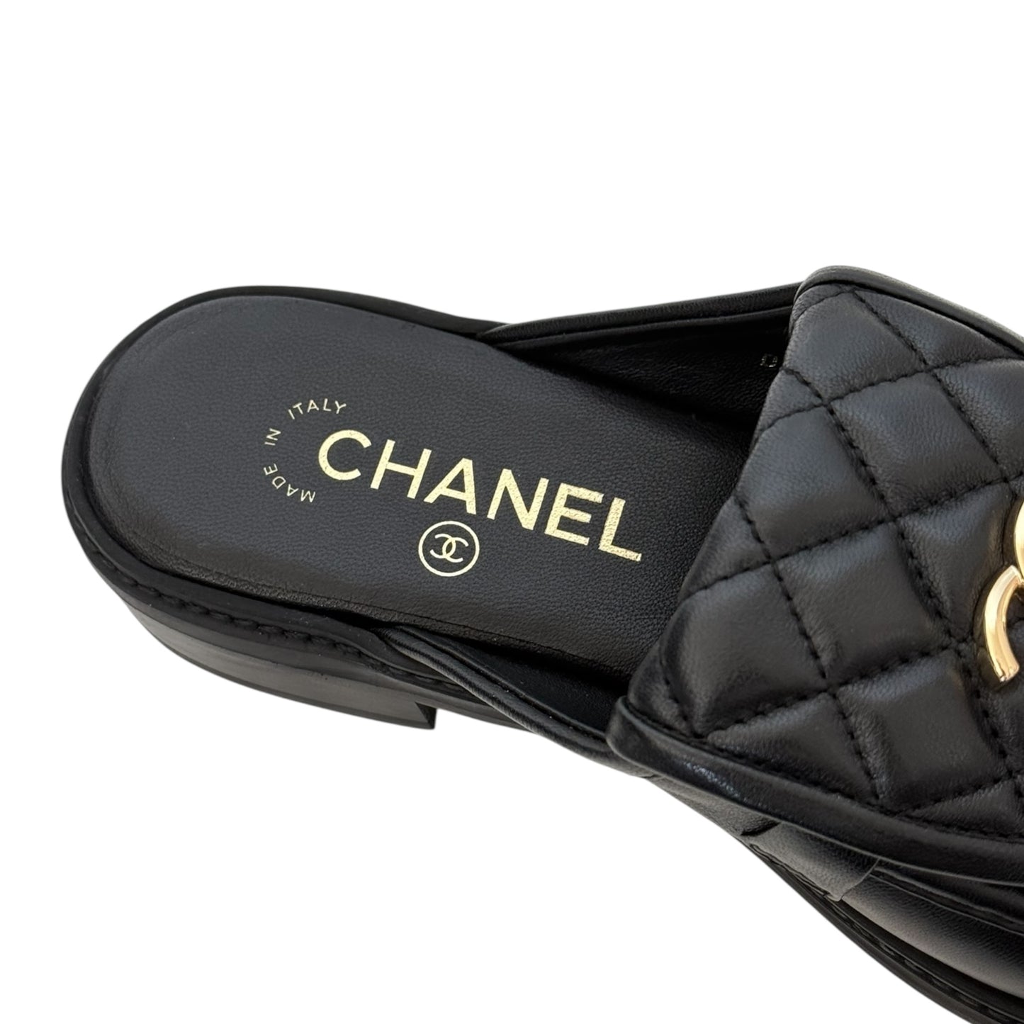 CHANEL CC BLACK TURNLOCK MULES - 39