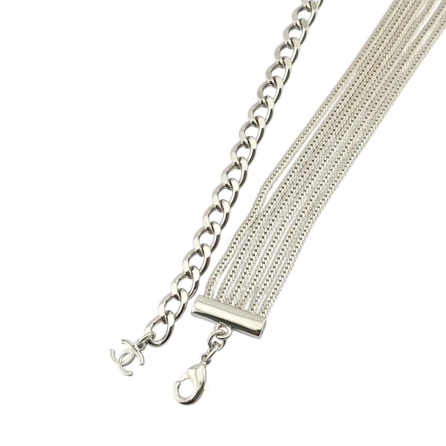 CHANEL SILVER MULTI-CHAIN CC NECKLACE A24