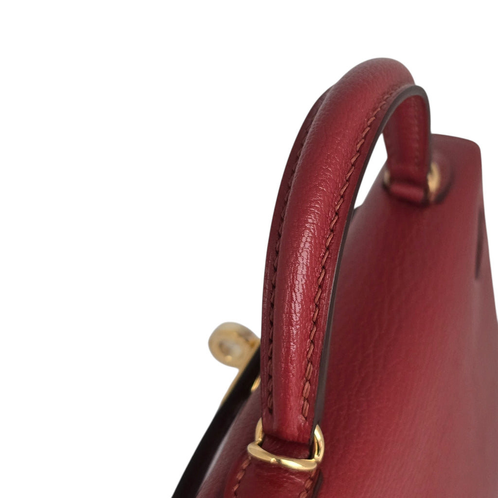 Hermes Mini Kelly II Sellier Rouge H Chèvre Gold