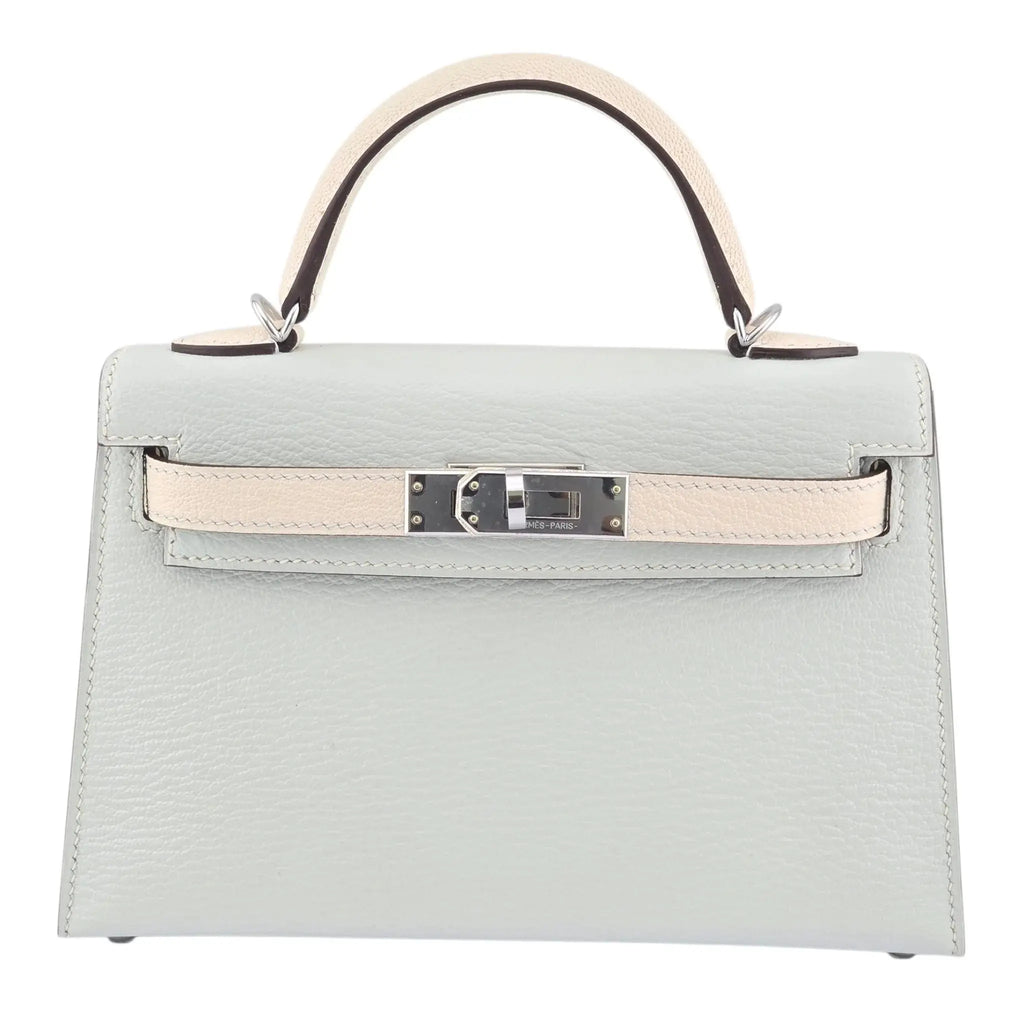 Hermes Chevre Mysore Horseshoe Mini Kelly Sellier 20 Bleu Brume Nata Bag HERMES