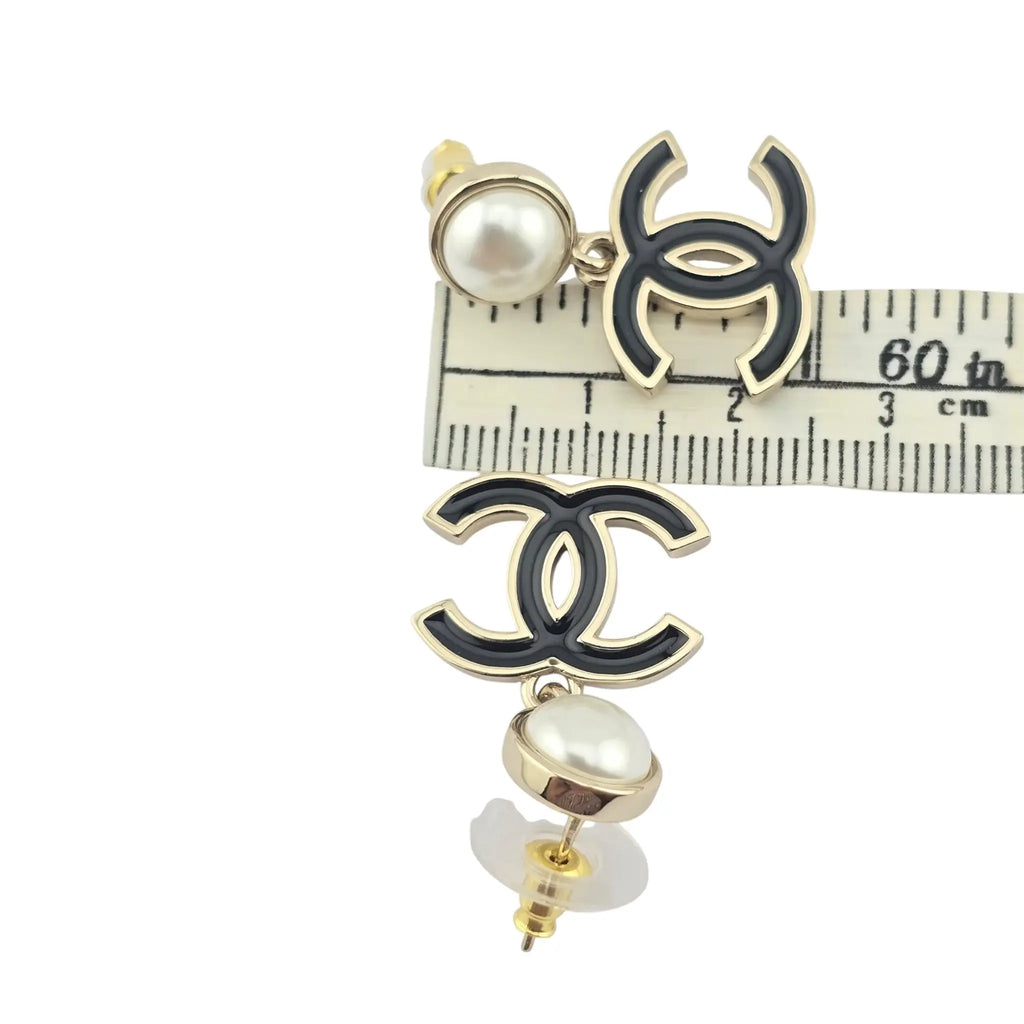 Chanel CC Black Faux Pearl Drop Earrings 2025 CHANEL