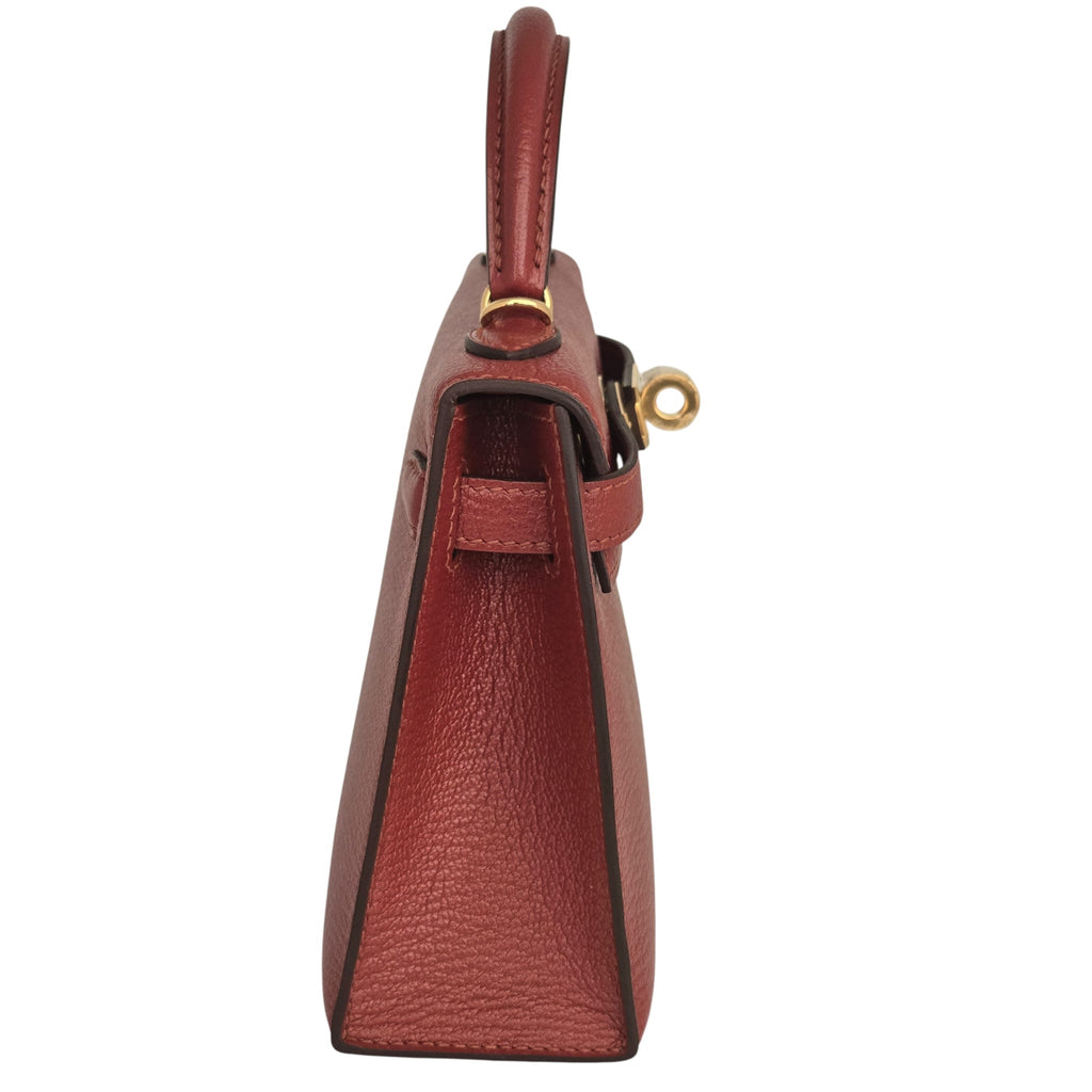 Hermes Mini Kelly II Sellier Rouge H Chèvre Gold