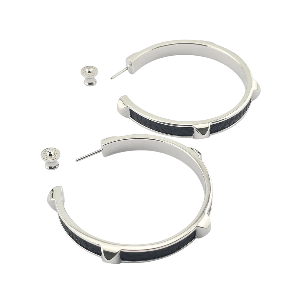 Hermes Athena Large Black Silver Earrings