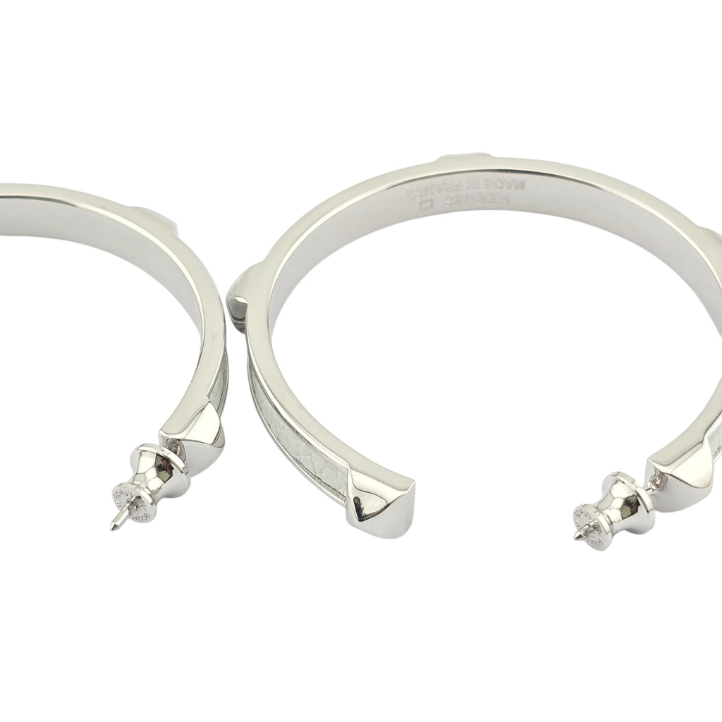 Hermes Athena Large White Silver Earrings