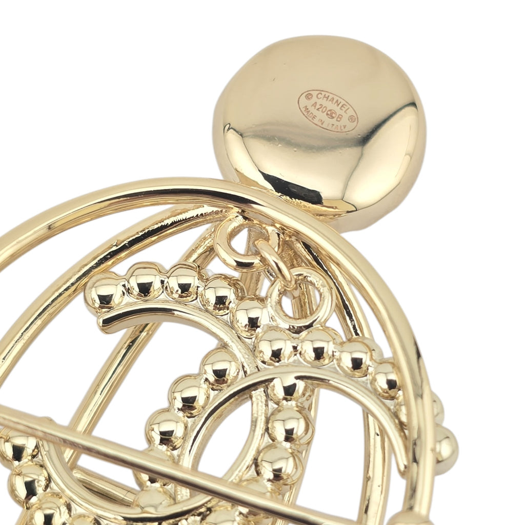 Chanel CC Birdcage Metal Crystal Pearl Gold Brooch CHANEL