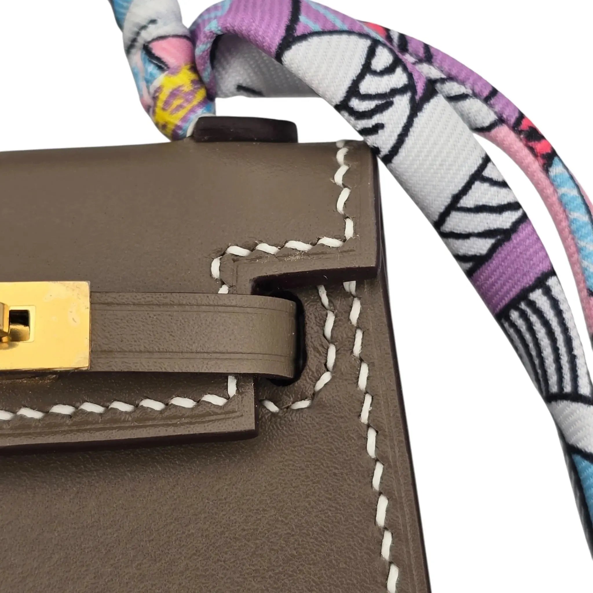 Hermes Etoupe Tadelakt Micro Mini Kelly Twilly Bag Charm Gold Hardware HERMES