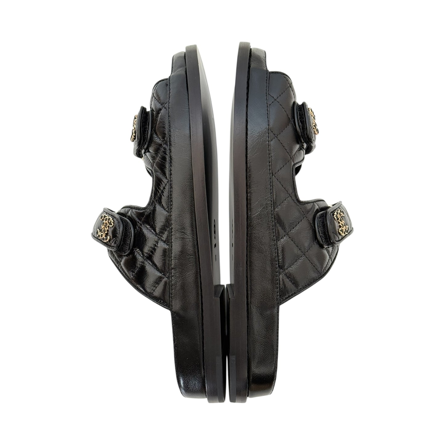 CHANEL CC BLACK LAMBSKIN DAD SANDALS 24P - 39