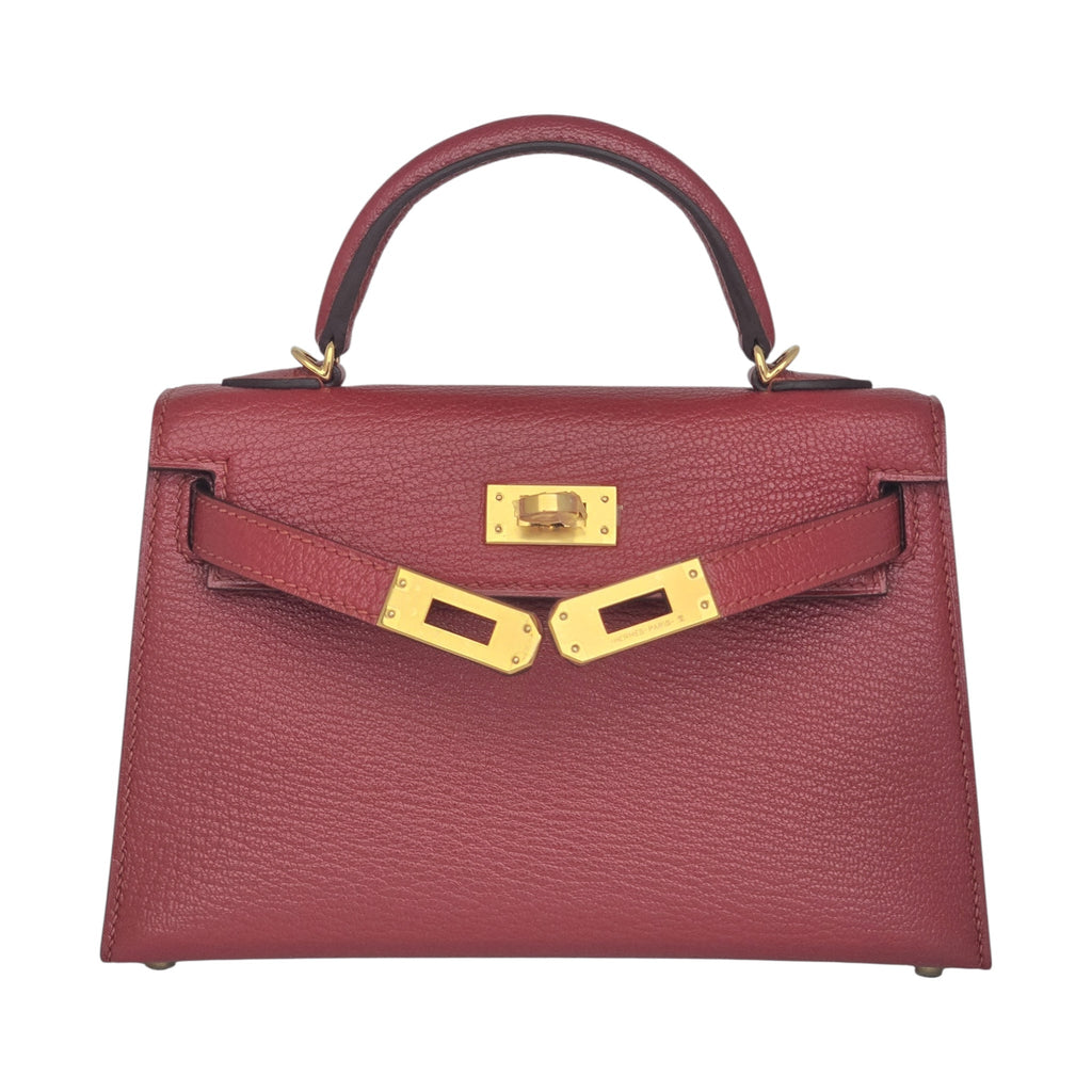 Hermes Mini Kelly II Sellier Rouge H Chèvre Gold