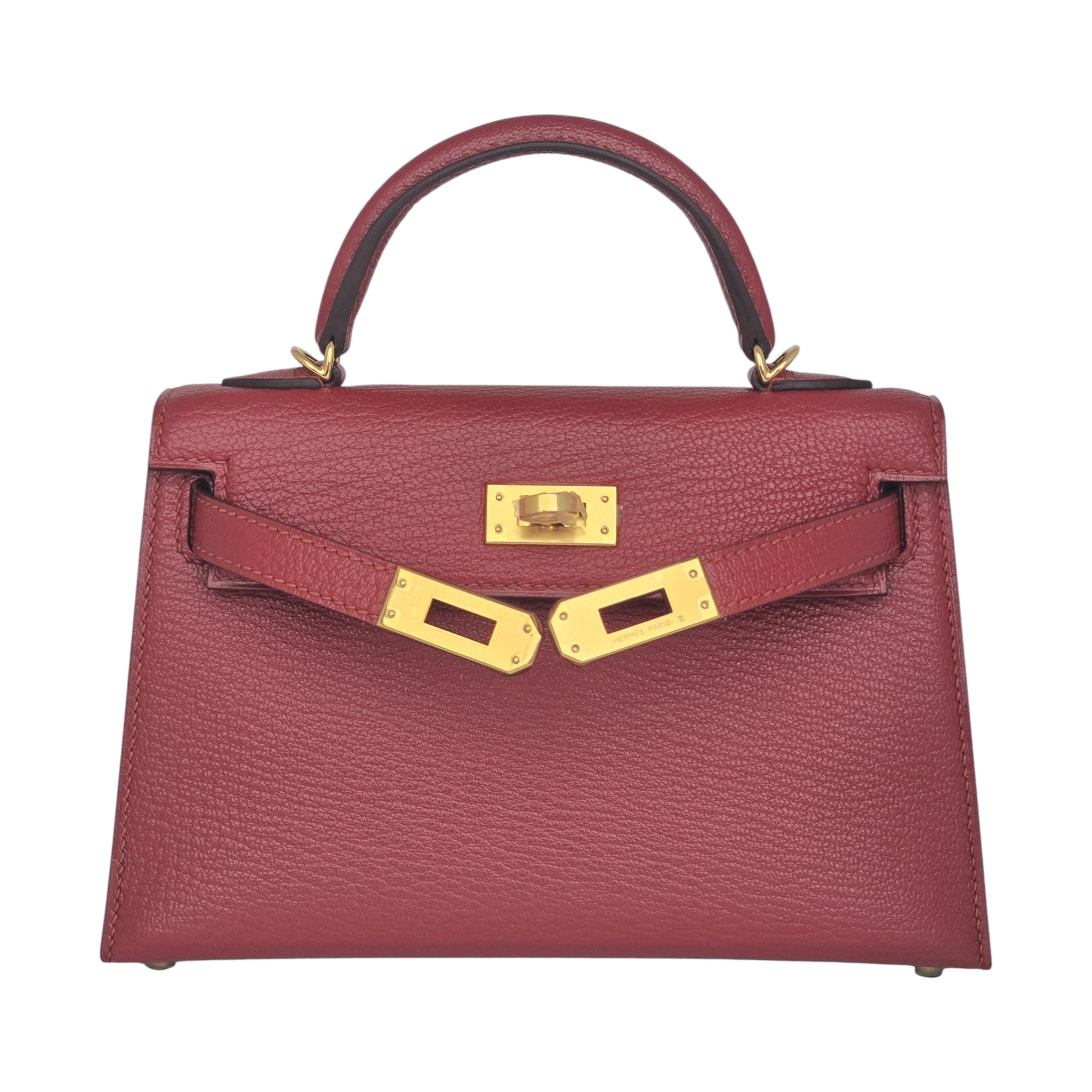 Hermes Mini Kelly II Sellier Rouge H Chèvre Gold