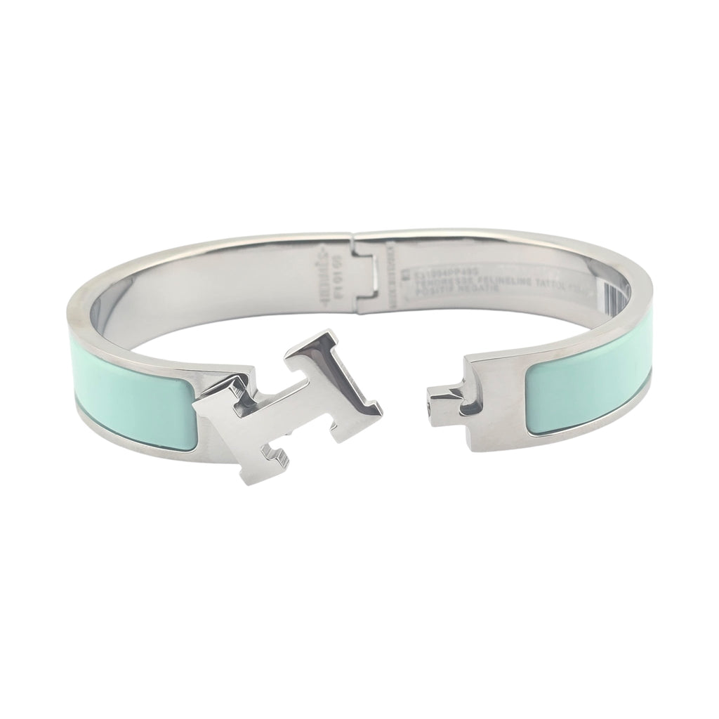 Hermes Clic H Bracelet Enamel Lagon Blue Palladium GM