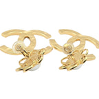 Chanel 23C XL Gold White Stripe Clip On Dangle Drop Earrings CHANEL