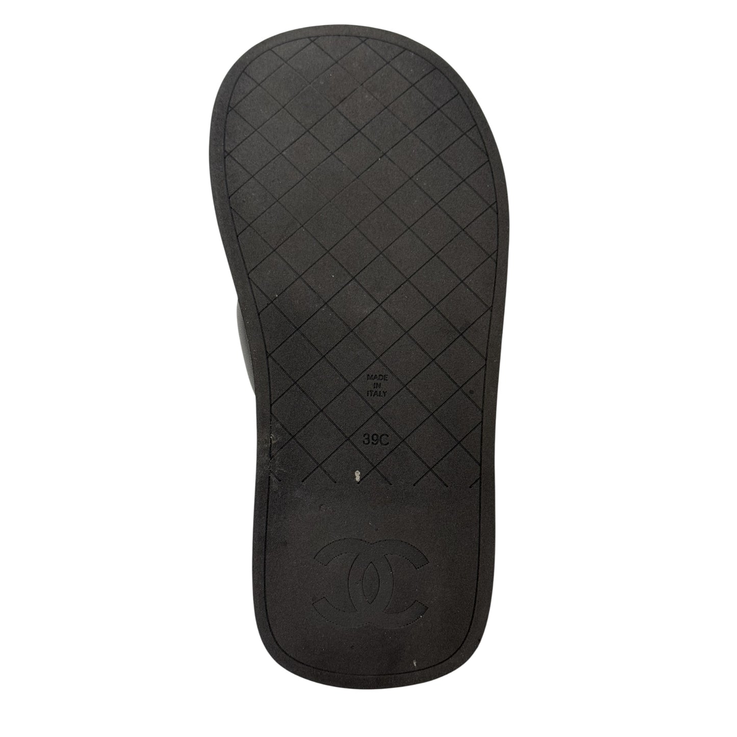 CHANEL CC LAMBSKIN PADDED BLACK THONG SANDALS - 39