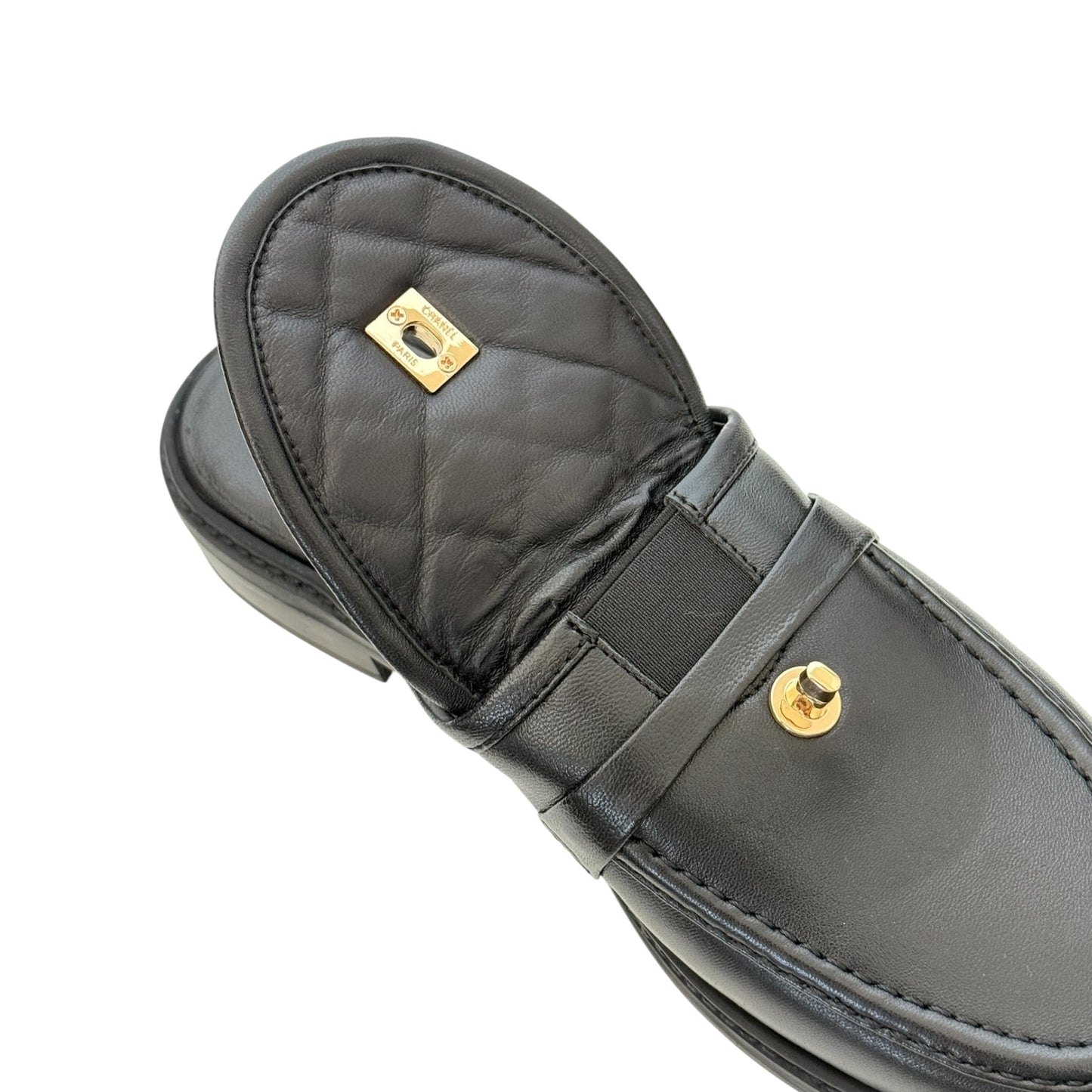 CHANEL CC BLACK TURNLOCK MULES - 39