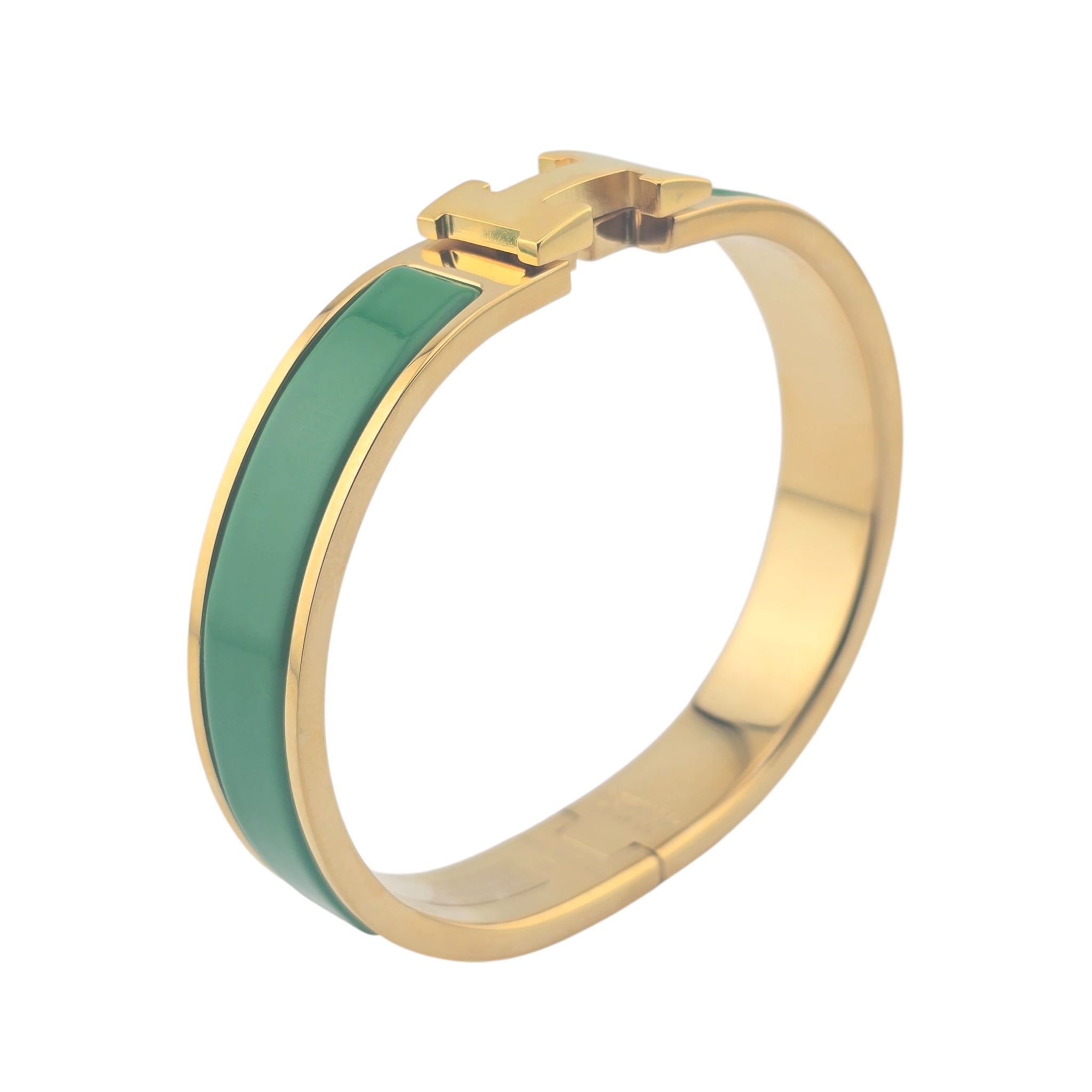 Hermes Clic H Bracelet Vert Moderne Gold GM
