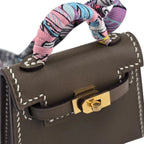 Hermes Etoupe Tadelakt Micro Mini Kelly Twilly Bag Charm Gold Hardware HERMES