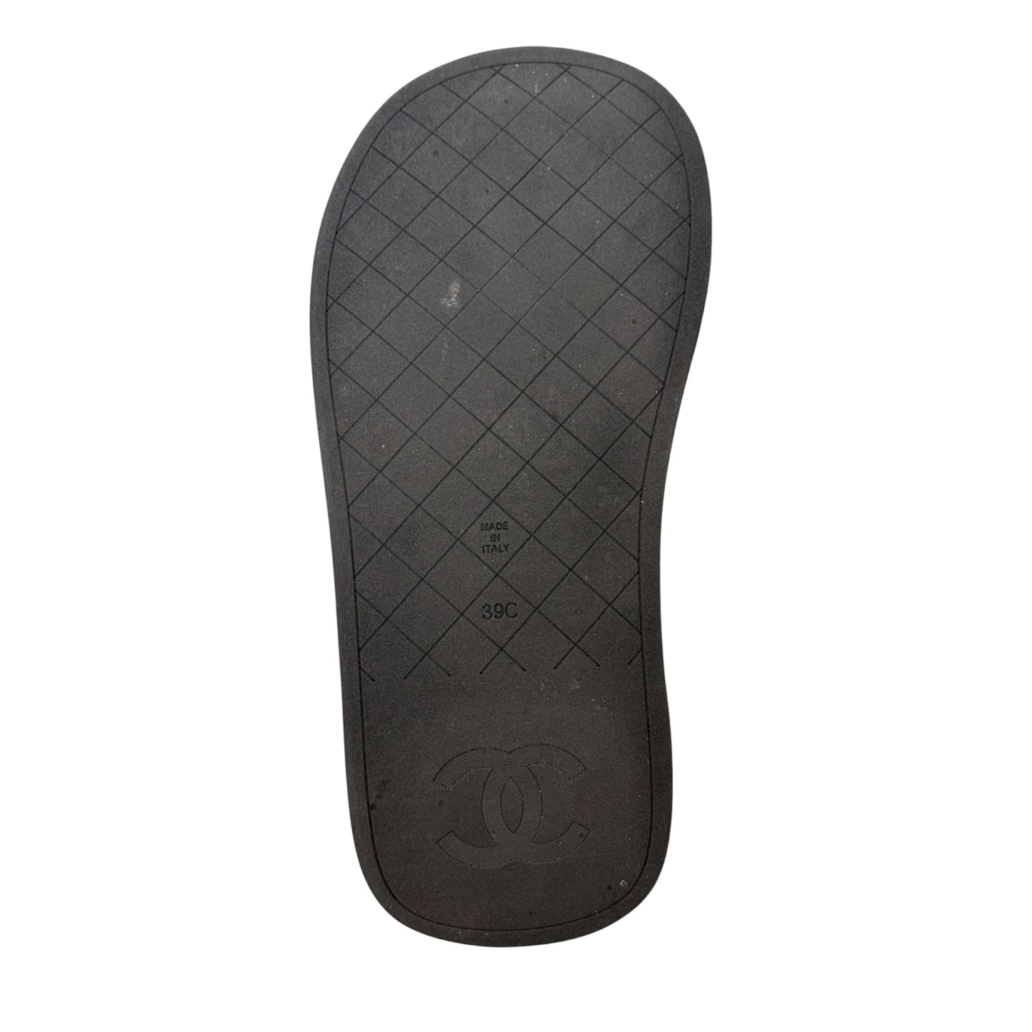 CHANEL CC LAMBSKIN PADDED BLACK THONG SANDALS - 39