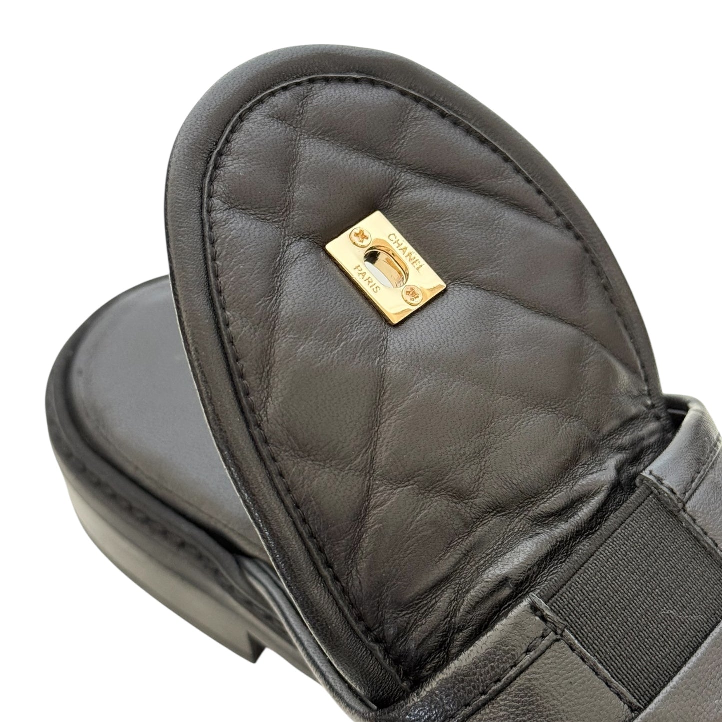 CHANEL CC BLACK TURNLOCK MULES - 39