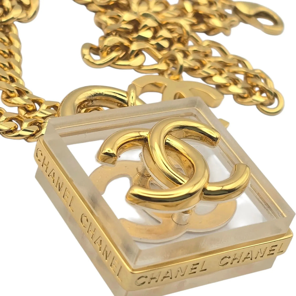 Chanel 2023 SS CC Square Resin Gold Long Chain Necklace CHANEL