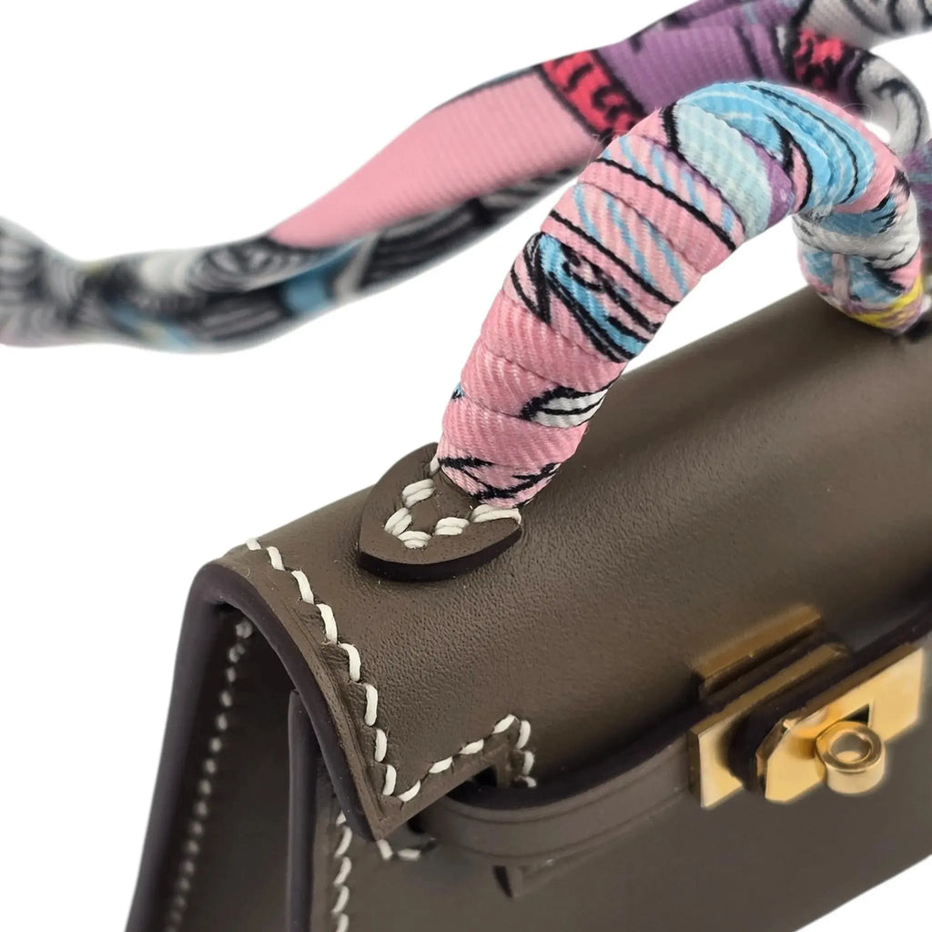 Hermes Etoupe Tadelakt Micro Mini Kelly Twilly Bag Charm Gold Hardware HERMES