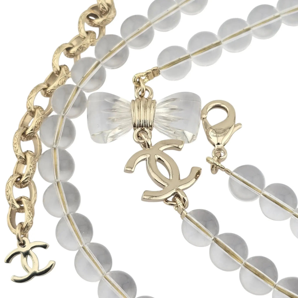 Chanel CC Clear Bead Long Bow Necklace 2025 CHANEL