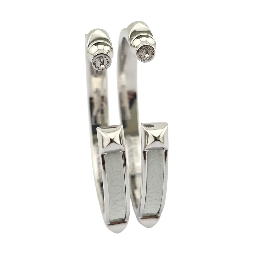 Hermes Athena Large White Silver Earrings