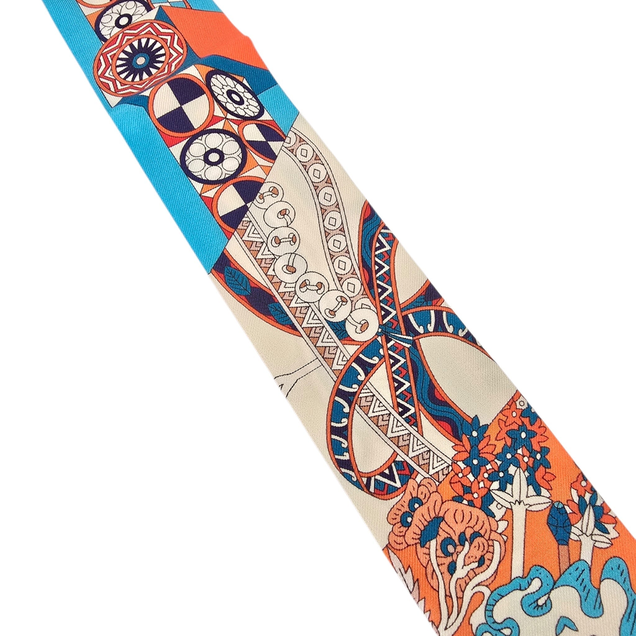 Hermes Silk Twilly De L’Ombrelle Aux Duels Blue Potiron and Creme HERMES