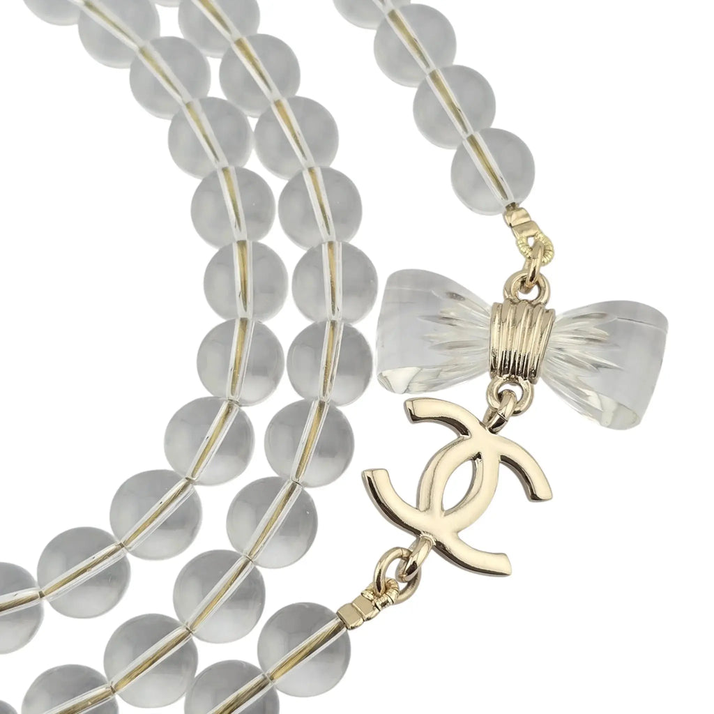 Chanel CC Clear Bead Long Bow Necklace 2025 CHANEL