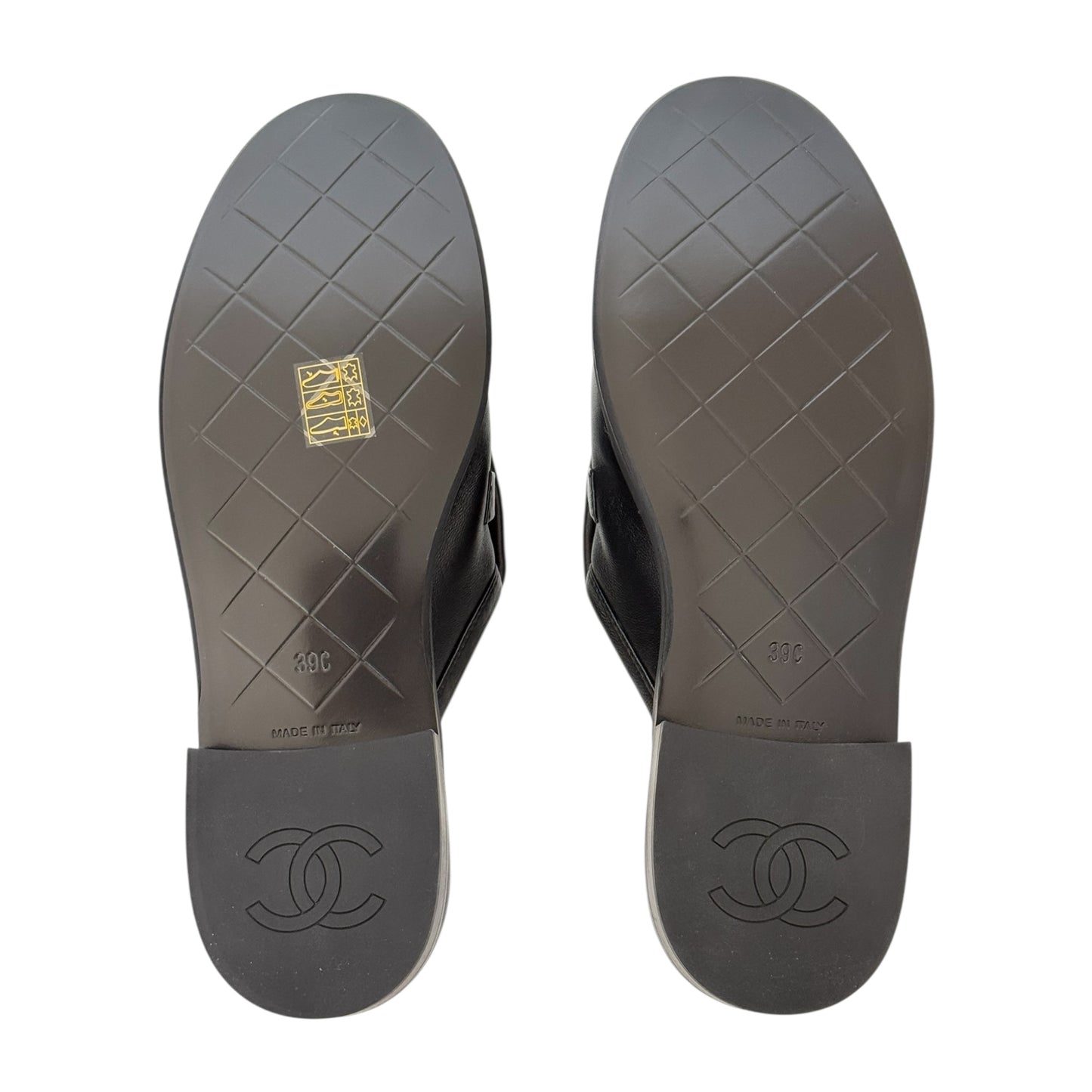 CHANEL CC BLACK TURNLOCK MULES - 39