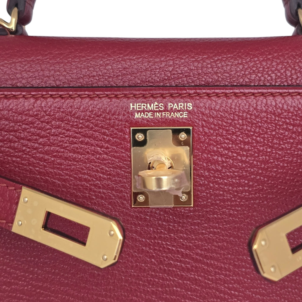 Hermes Mini Kelly II Sellier Rouge H Chèvre Gold