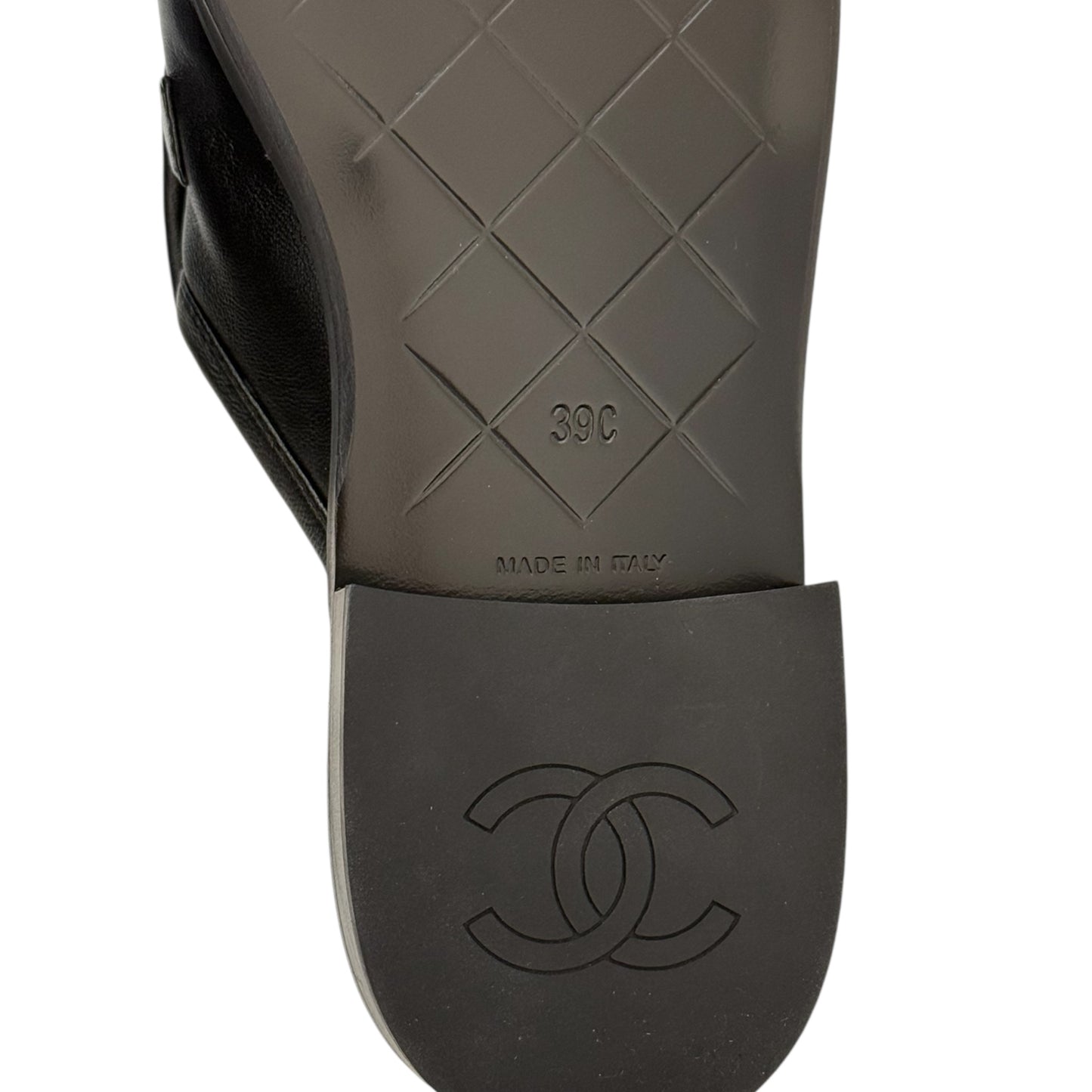 CHANEL CC BLACK TURNLOCK MULES - 39