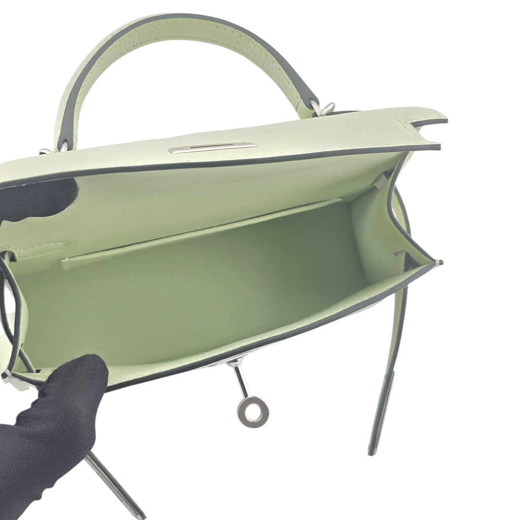 Hermes Mini Kelly II Vert Fizz Chevre Palladium Hardware