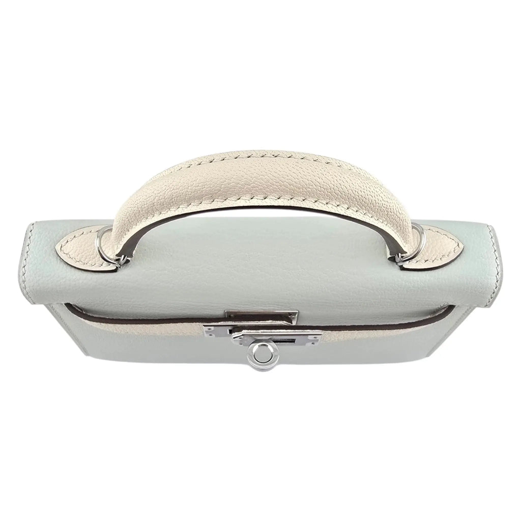 Hermes Chevre Mysore Horseshoe Mini Kelly Sellier 20 Bleu Brume Nata Bag HERMES