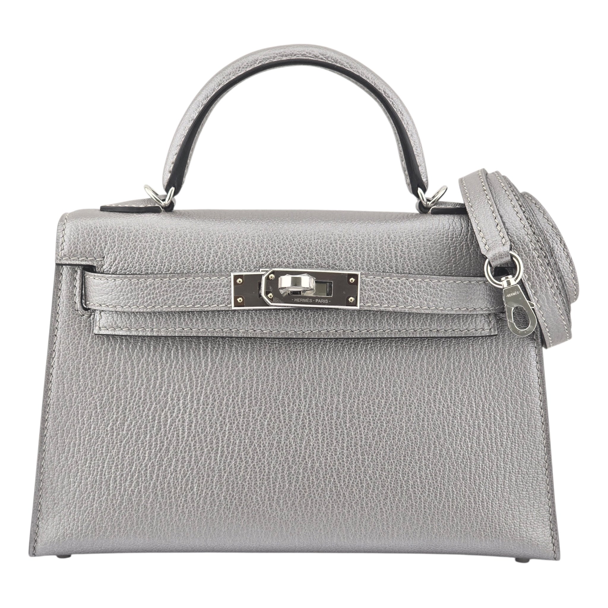 Hermes Mini Kelly II Gris Argente Chevre Chamkilight Palladium Hardware HERMES
