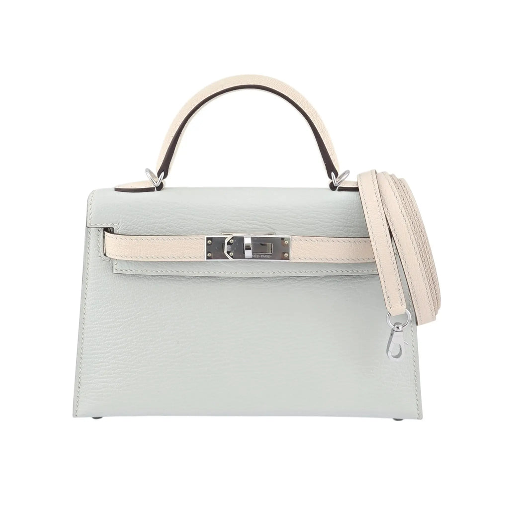 Hermes Chevre Mysore Horseshoe Mini Kelly Sellier 20 Bleu Brume Nata Bag HERMES